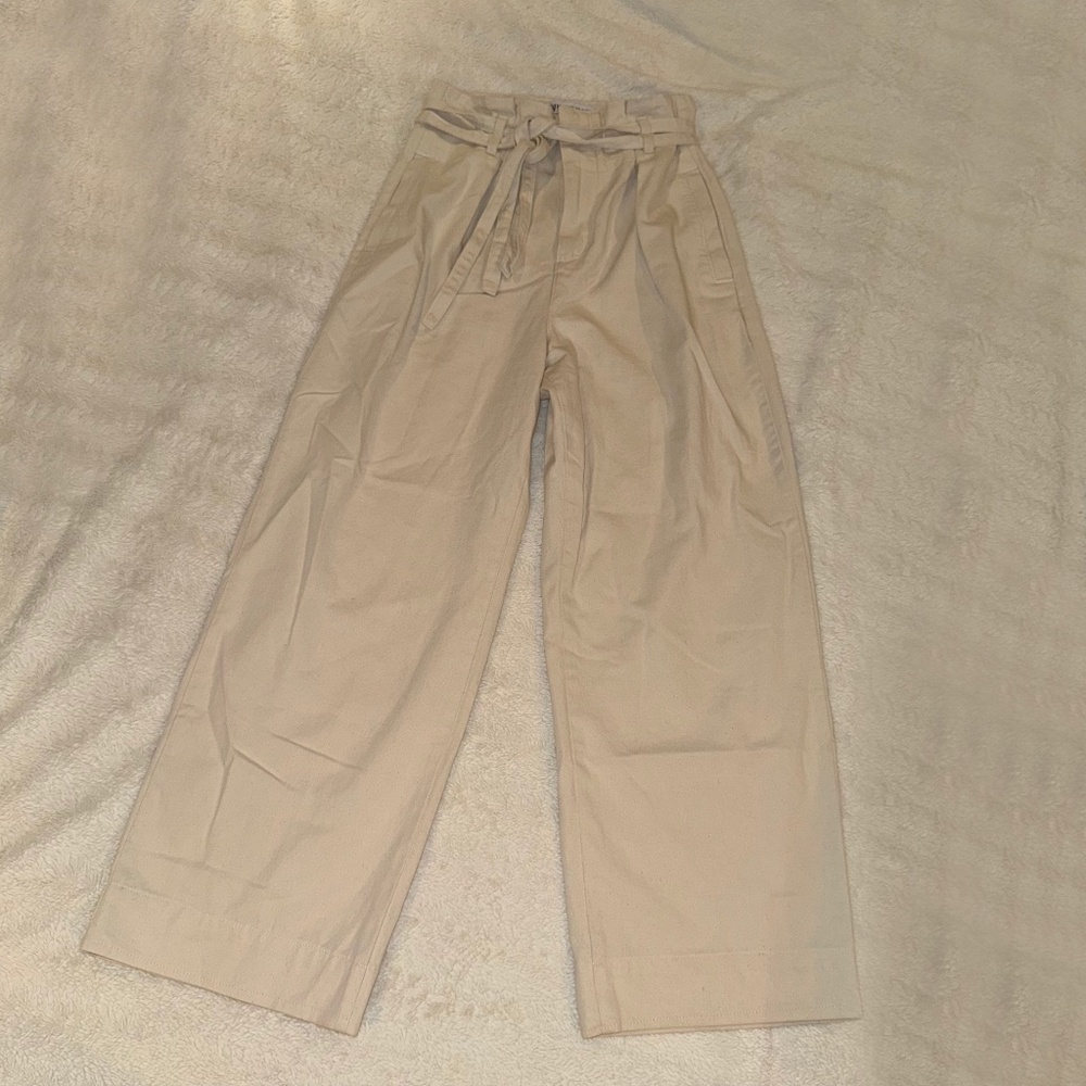 ZARA Cream Tie-Waist High Waisted Wide Leg Trousers